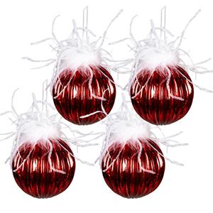 Clayre & Eef Kerstballen Set Van 4 Ø 10 Cm Rood Wit Glas Kerstdecoratie Kerstversiering Kerstboomversiering Rood