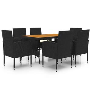 VidaXL 7-delige Tuinset Poly Rattan Zwart