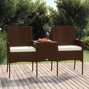 vidaXL 2-Sitzer Gartensofa mit Teetisch Poly Rattan Braun 