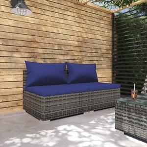 vidaXL 2-tlg. Garten-Lounge-Set mit Kissen Poly Rattan Grau 