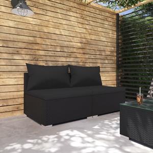 VidaXL 2-delige Loungeset Met Kussens Poly Rattan Zwart