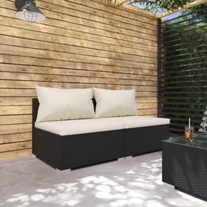 VidaXL 2-delige Loungeset Met Kussens Poly Rattan Zwart