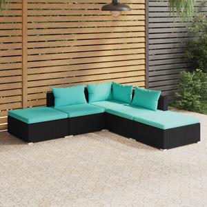 VidaXL 5-delige Loungeset Met Kussens Poly Rattan Zwart