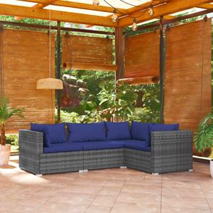 VidaXL 4-delige Loungeset Met Kussens Poly Rattan Grijs