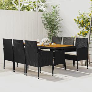 VidaXL 7-delige Tuinset Poly Rattan Zwart