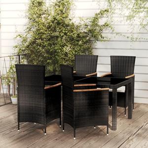 vidaXL 5-tlg. Garten-Essgruppe mit Auflagen Poly Rattan Schwarz 