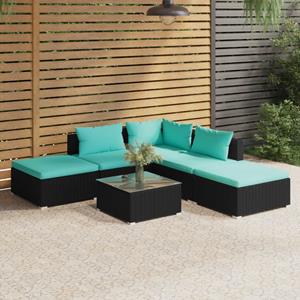 vidaXL 6-tlg. Garten-Lounge-Set mit Kissen Poly Rattan Schwarz 