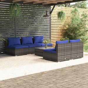 vidaXL 6-delige Loungeset met kussens poly rattan grijs