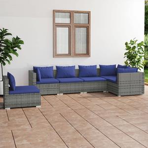 VidaXL 6-delige Loungeset Met Kussens Poly Rattan Grijs