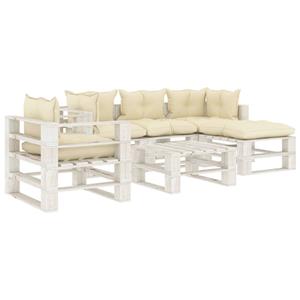 vidaXL 6-tlg. Garten-Lounge-Set Paletten mit Cremeweißen Kissen Holz 