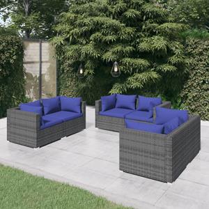 VidaXL 6-delige Loungeset Met Kussens Poly Rattan Grijs