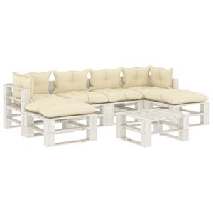 vidaXL 7-tlg. Garten-Lounge-Set Paletten mit Cremeweißen Kissen Holz 