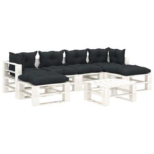 vidaXL 7-tlg. Garten-Lounge-Set Paletten mit Anthrazit-Kissen Holz 