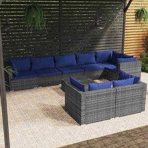 vidaXL 9-tlg. Garten-Lounge-Set mit Kissen Grau Poly Rattan 