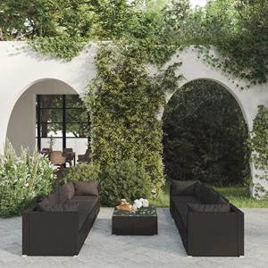 vidaxl 9-delige Loungeset met kussens poly rattan zwart