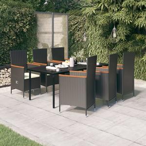 vidaXL 7-tlg. Garten-Essgruppe mit Auflagen Schwarz 