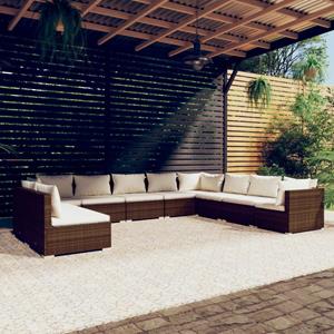 VidaXL 10-delige Loungeset Met Kussens Poly Rattan Bruin