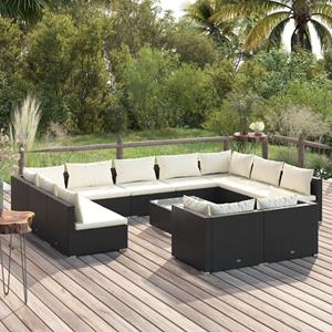 vidaXL 12-tlg. Garten-Lounge-Set mit Kissen Poly Rattan Schwarz 