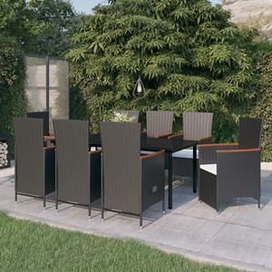 vidaXL 9-tlg. Garten-Essgruppe mit Auflagen Schwarz 