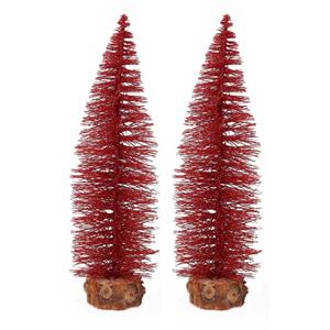 2x stuks kerstboompjes op stam 35 cm rood