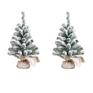 Bellatio 2x stuks kunstboom/kunst kerstboom met sneeuw 45 cm - Kunst kerstboompjes/kunstboompjes