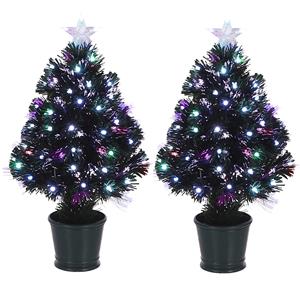 Luca Lighting Set van 2x stuks fiber optic kerstbomen/kunst kerstbomen met verlichting en piek ster 60 cm