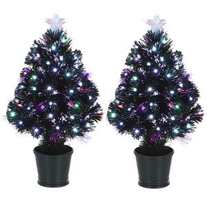 Luca Lighting Set van 2x stuks fiber optic kerstbomen/kunst kerstbomen met verlichting en piek ster 60 cm