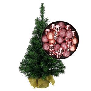 Bellatio Mini kerstboom/kunst kerstboom H75 cm inclusief kerstballen roze - Kerstversiering