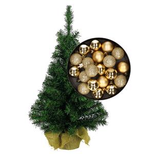 Bellatio Mini kerstboom/kunst kerstboom H45 cm inclusief kerstballen goud - Kerstversiering
