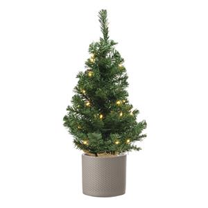 Decoris Volle kunst kerstboom 75 cm met verlichting inclusief taupe pot - Kunstkerstbomen middelgroot