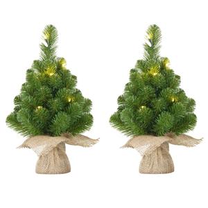 Mica Decorations 4x Mini kunst kerstboom met 15 LED lampjes 60 cm - Mini kerstboompjes