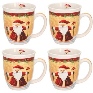 Set van 4x stuks kerstmokken kerstman met kerstsok -