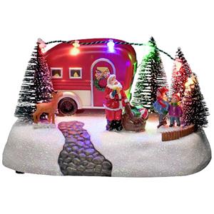 Konstsmide℃Kerstdorp kerstman met caravan - 18,5 cm - met led verlichting - kerstbeeldje -