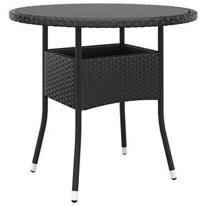 VidaXL Tuintafel Ø80x75 Cm Gehard Glas En Poly Rattan Zwart