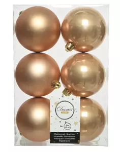 KERSTBALLEN KUNSTSTOF MIX ROND | TOFFEE | 8CM | 6ST