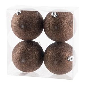 Cosy and Trendy 4x Stuks Kunststof Glitter Kerstballen Donkerbruin 10 Cm - Kerstbal