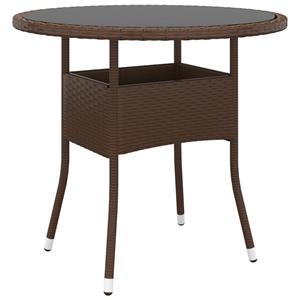 VidaXL Tuintafel Ø80x75 Cm Gehard Glas En Poly Rattan Bruin