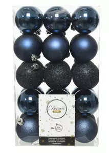 KERSTBAL PLASTIC MIX KERST DONKER BLAUW 30ST