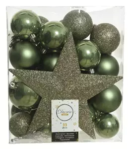 KERSTBALLEN MIX+PIEK 33ST GROEN