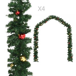 vidaXL Weihnachtsgirlanden 4 Stk. mit Kugeln Grün 270 cm PVC 