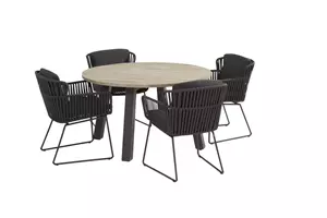 Taste by 4 Seasons Outdoor Tuinset Vitali antraciet met Derby teak tafel rond 130cm van 4 Seasons Outdoor