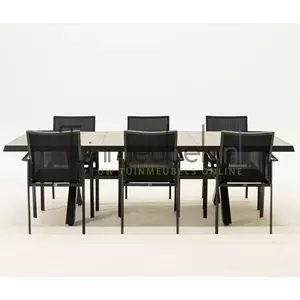 Lesli Living Tuinset Delia zwart met Castilla negro kruispoot 240cm tafel