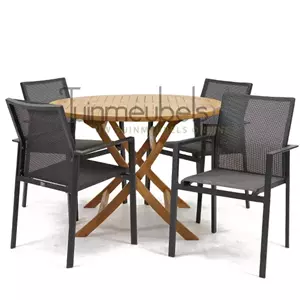 Vita Tuinset Delia grijs stapelbaar met Milton tafel rond 110