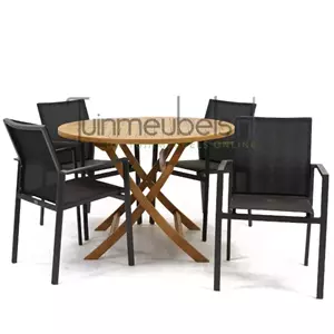 Vita Tuinset Delia zwart stapelbaar met Milton tafel rond 110