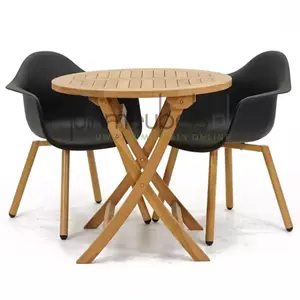 Lesli Living Tuinstoel Montreux zwart/hout met Milton tafel rond 80