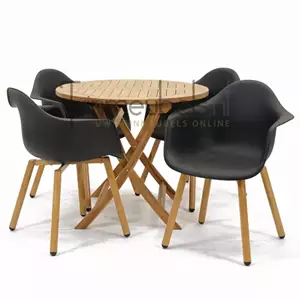 Lesli Living Tuinstoel Montreux zwart/hout met Milton tafel rond 90