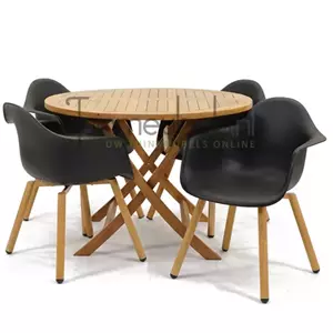 Lesli Living Tuinstoel Montreux zwart/hout met Milton tafel rond 110