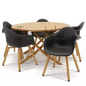 Lesli Living Tuinstoel Montreux zwart/hout met Milton tafel rond 130