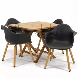 Lesli Living Tuinstoel Montreux zwart/hout met Milton tafel vierkant 90