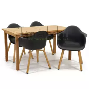 Lesli Living Tuinstoel Montreux zwart/hout met Neva tafel 144 cm